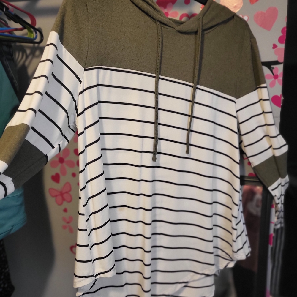 SHEIN Olive and White Striped Hoodie